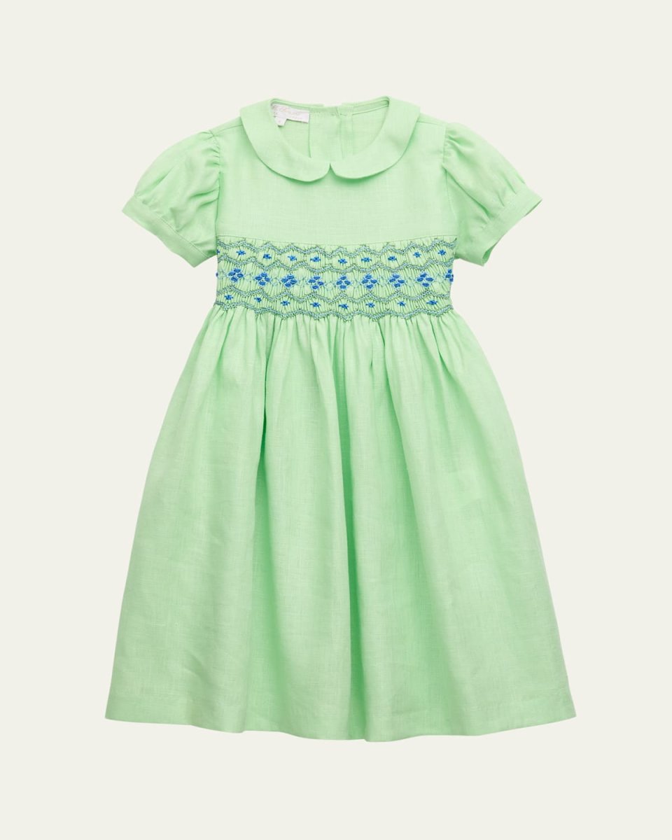Girl's Smocked Linen A-Line Dress, Size 18M-10